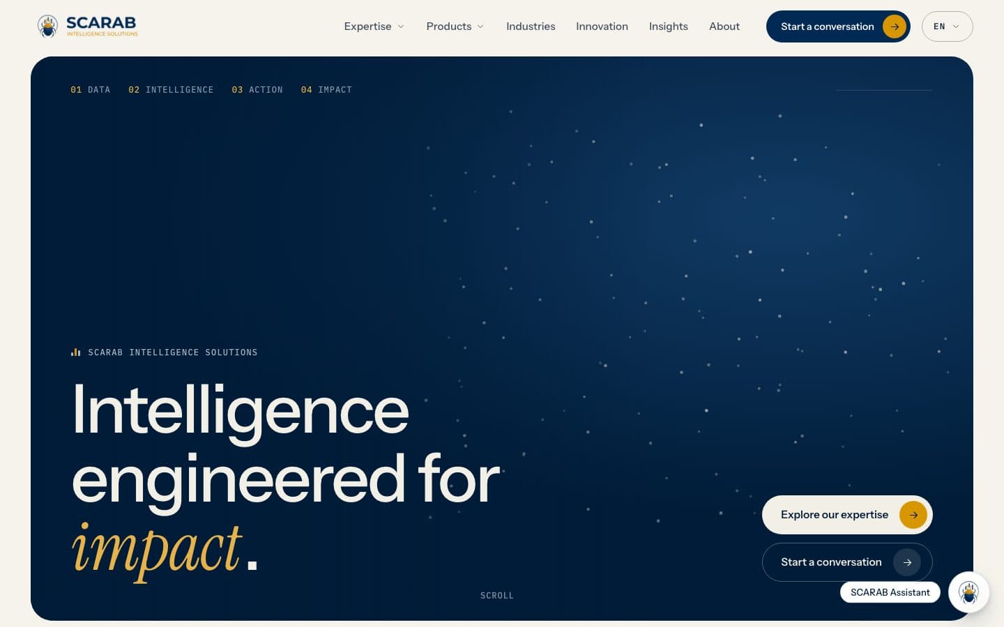 Preview of the SCARAB Intelligence Solutions website